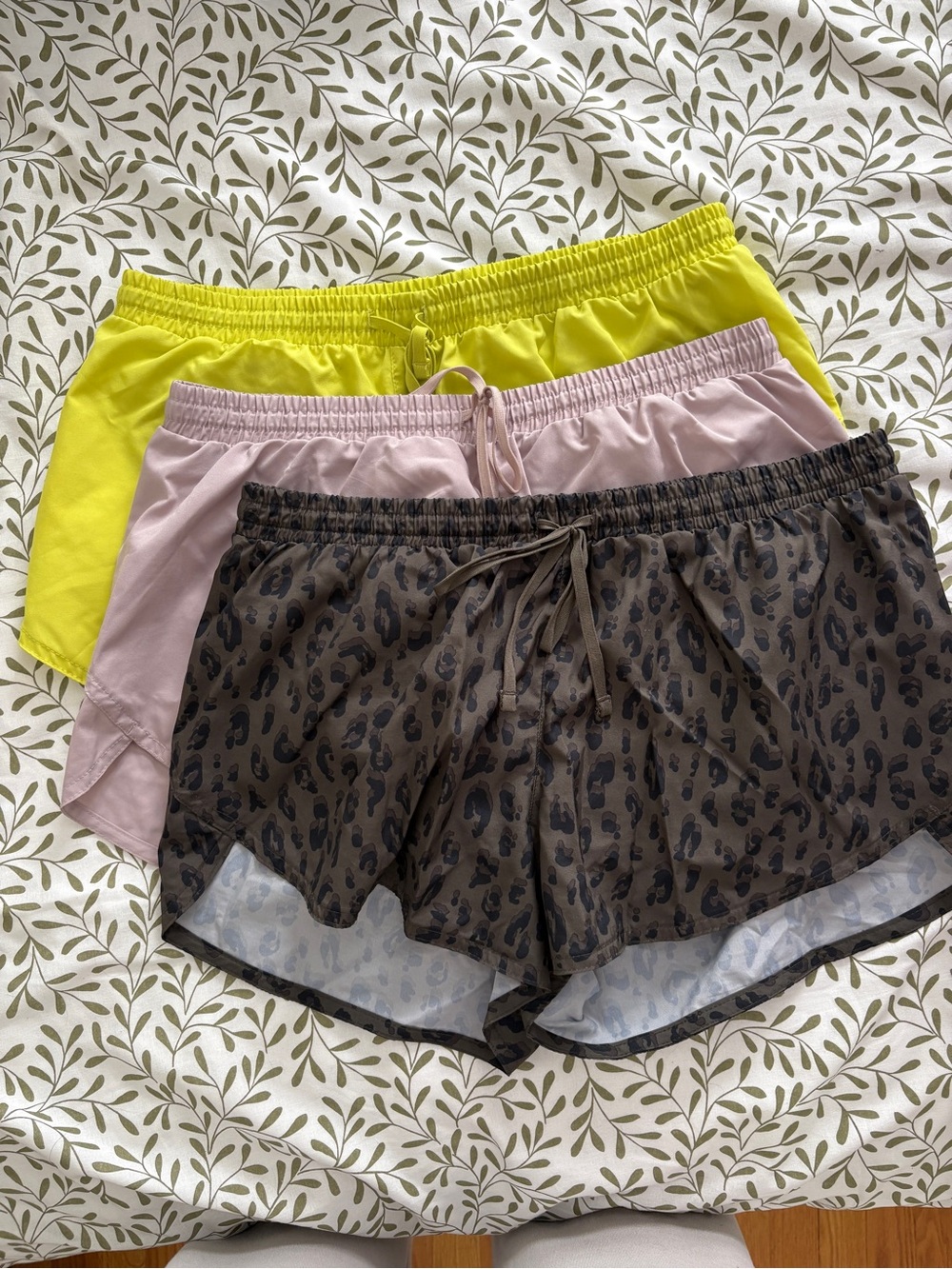 Old Navy Women's Athletic Shorts Trio - Yellow, Pink, Brown Leopard